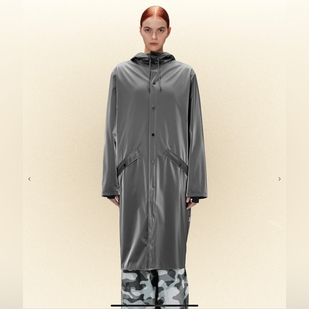 RAINS Metallic Grey Longer Jacket sz XL